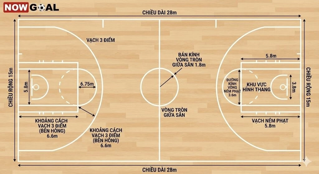 Quy định về đội hình và thời gian trong luật chơi bóng rổ cơ bản